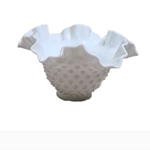 Vintage Fenton White Hobnail Ruffle Bowl